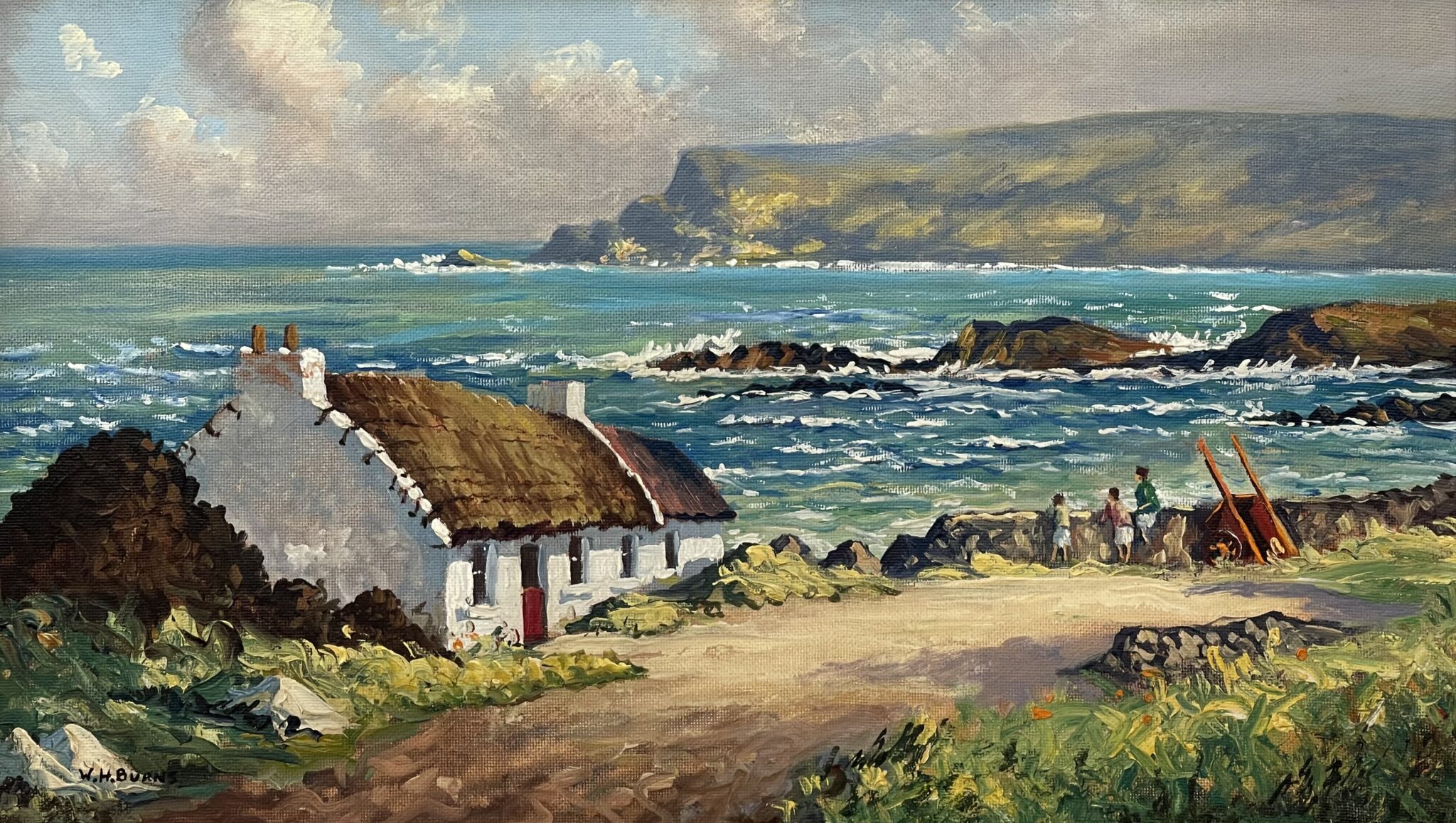 Oil Painting Of Coastal Scene With Cottage At Glen Head Ireland By